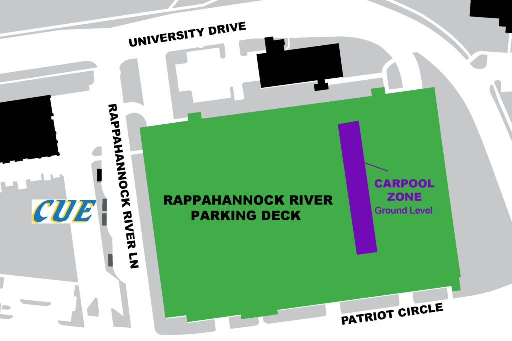 Carpool Zone in Rappahannock River Parking Deck located on the ground level entrance
